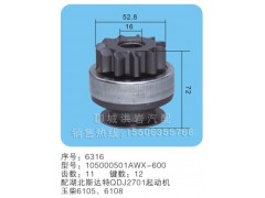 105000501AWX-600 序号6316,马达齿轮,聊城市洪岩汽车电器有限公司