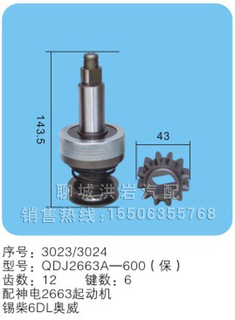 QDJ2663A-600(保)序号3023/3024,马达齿轮,聊城市洪岩汽车电器有限公司