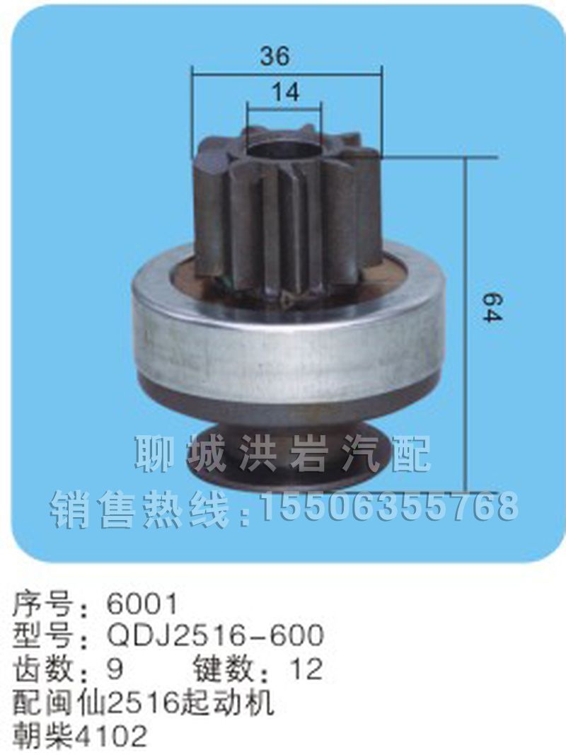 QDJ2516-600 序号6001,马达齿轮,聊城市洪岩汽车电器有限公司