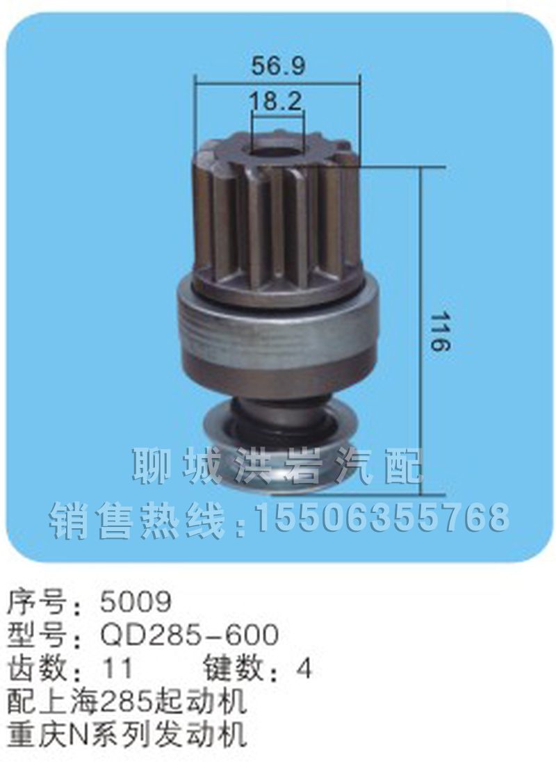 QD285-600(序号5009),马达齿轮,聊城市洪岩汽车电器有限公司