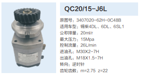 锡柴4DL.6DL.6SL发动机转向泵助力泵齿轮泵液压油泵/QC20/15-J6L