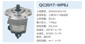 上柴D6114发动机转向齿轮泵转向泵助力泵液压油泵/QC20/17-WP6J