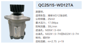 潍柴WP12发动机转向齿轮泵动力转向泵液压泵/QC25/15-WD12TA