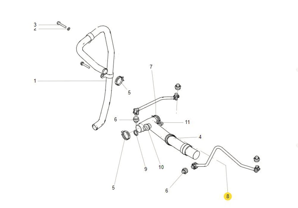 201V06303-5463  空压机冷却回水管,Air compressor cooling return pipe,济南向前汽车配件有限公司