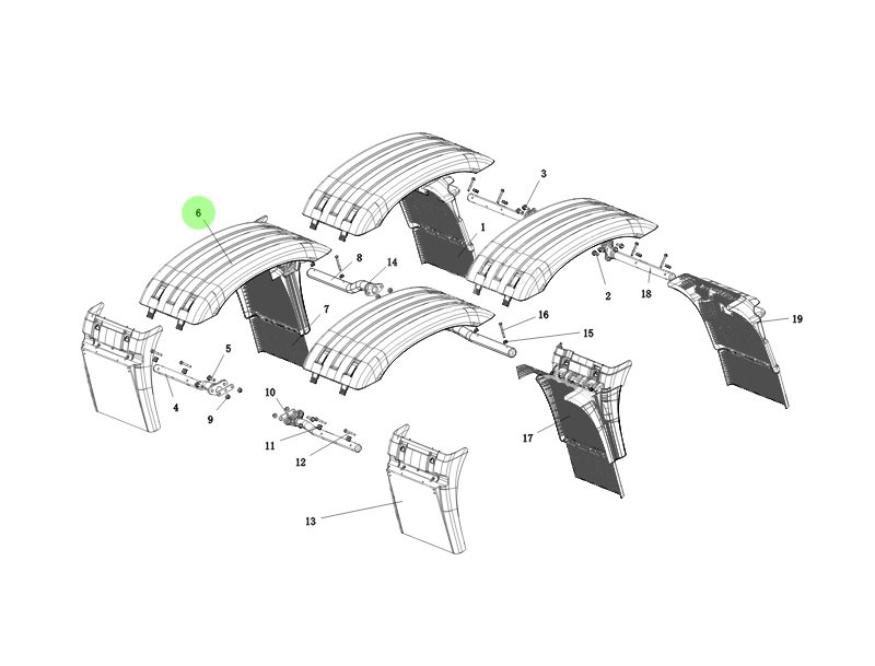 DZ95259959515  中段挡泥板总成,Middle fender assembly,济南向前汽车配件有限公司