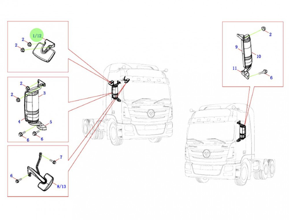 H482100000010  侧下视镜总成,Side-down mirror assembly,济南向前汽车配件有限公司