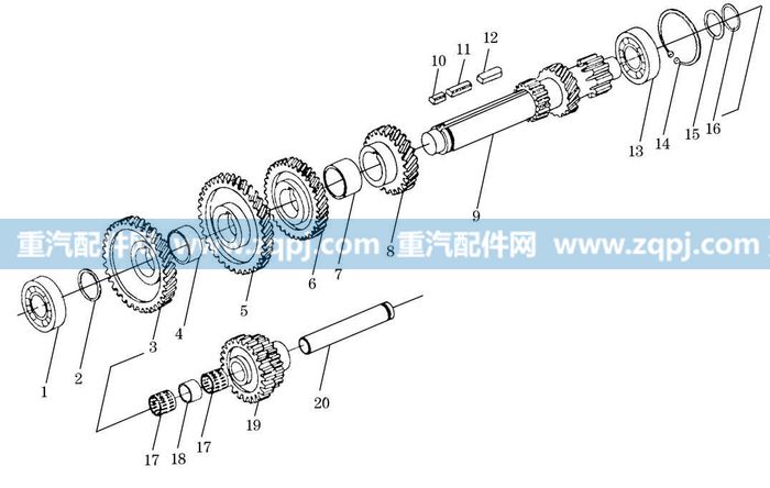 变速箱中间轴及倒档轴齿轮组件